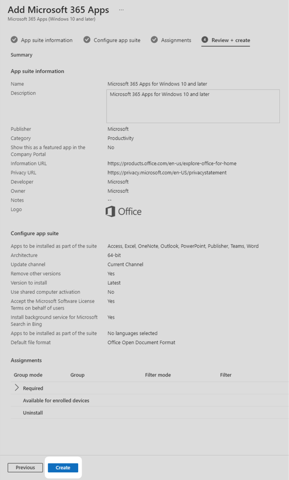 A screenshot of the user clicking the create button in the review + create tab