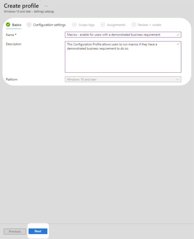 Using macros - Create a configuration profile for users - part 3