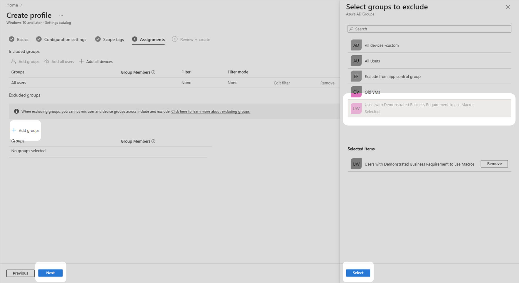 Using macros - Create a configuration profile for users - part 9