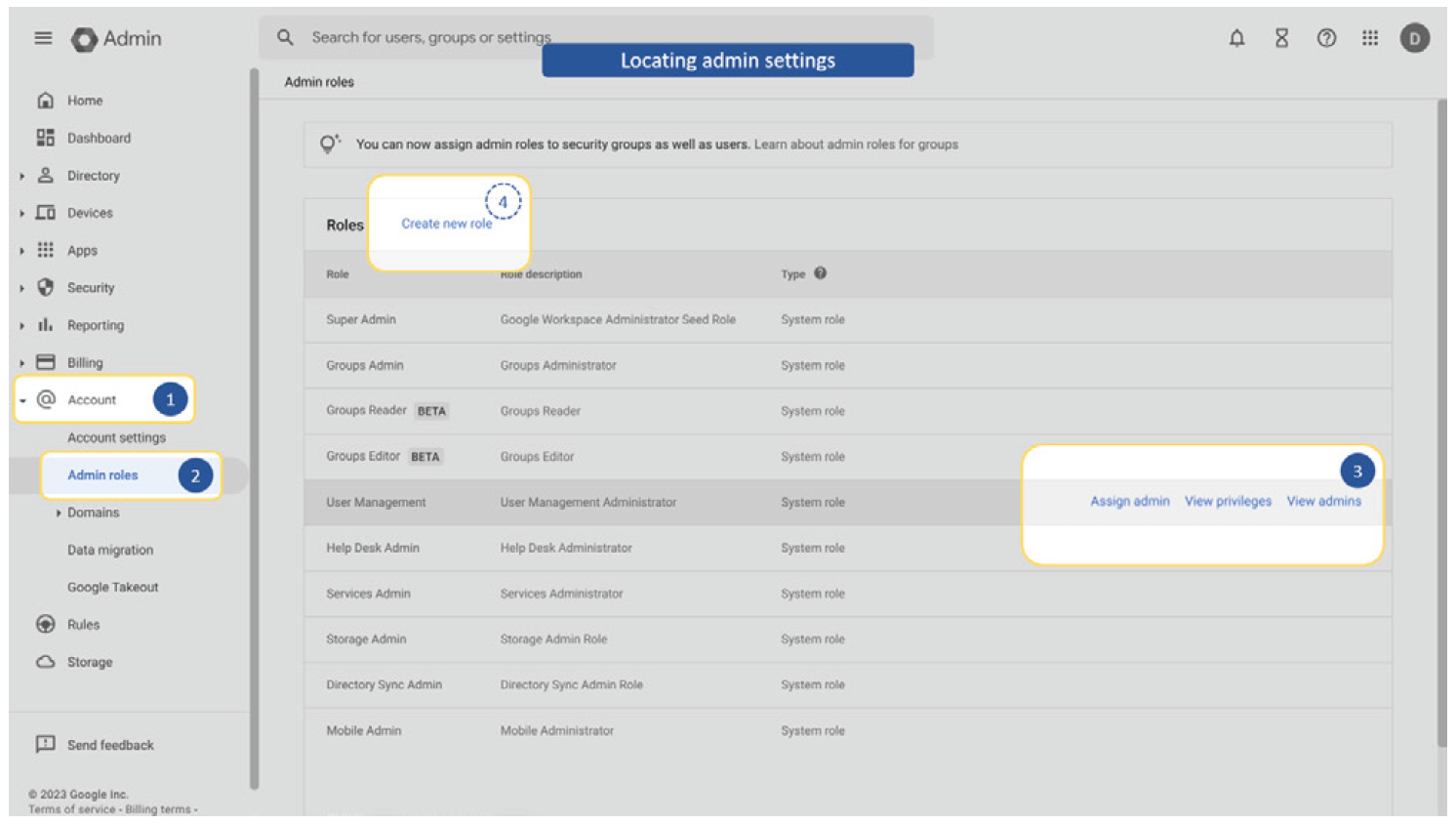 Locating admin settings