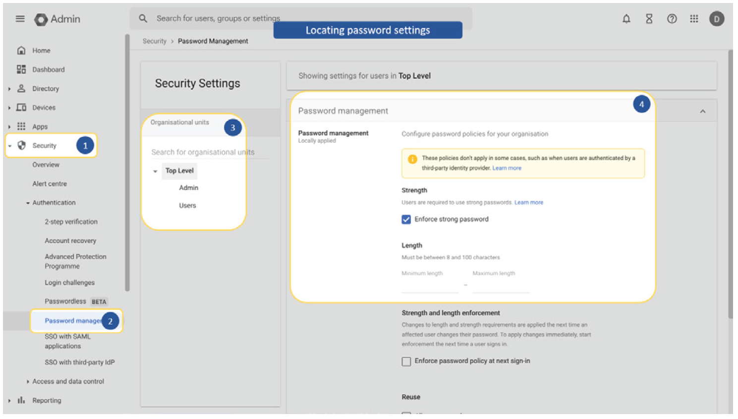 Locating password settings