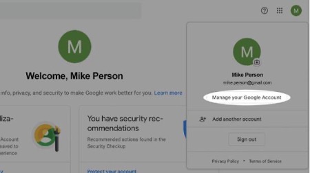 select the Profile icon and then select Manage your Google Account