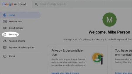 From the list on the left side of the screen, select Security