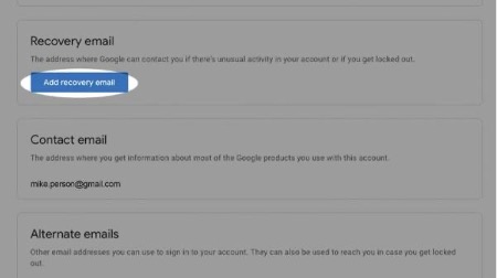 Select Add recovery email. You will be prompted to re-enter your password.