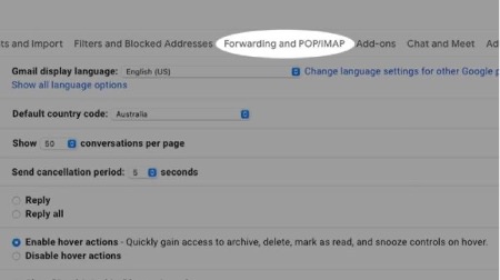 From the tabs at the top of the page, select the Forwarding and POP/IMAP tab.