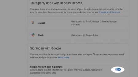 Scroll down and select Google Account sign-in prompts to ensure the toggle is turned off. 