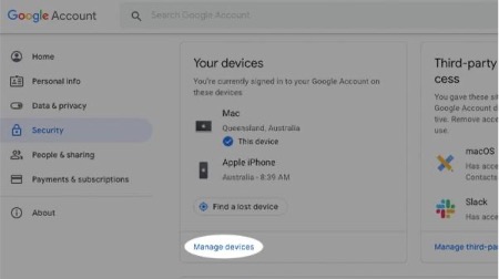 Scroll down to Your Devices and select Manage Devices.