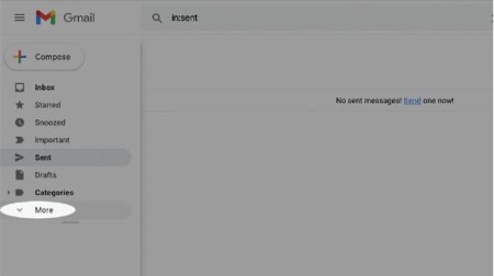 2. Under the Sent folder on the right, select More to make more folders visible.