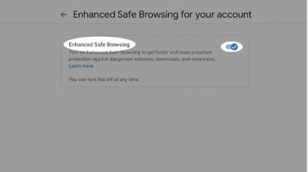 Toggle Enhanced Safe Browsing, read the information and follow the prompt to turn on.