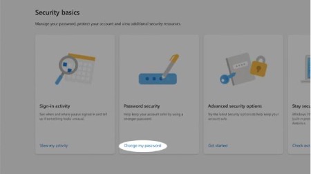 5. Under Security Basics, on the Password security tile, select Change my password.
