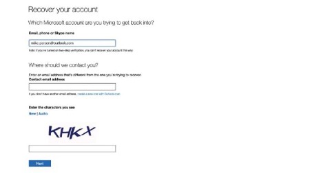 5. If you do not have any recovery accounts or a recovery code, select No which will begin the application process to recover your email address.