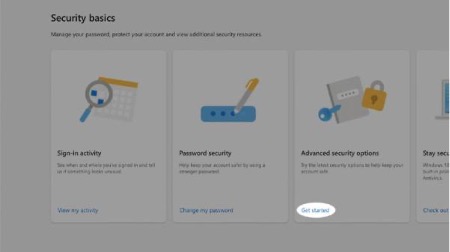 3. Select Get started on the Advanced security options tile.