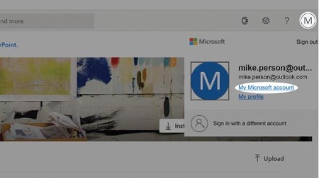 1. Select your Profile icon (top right), select My Microsoft Account or My Account..