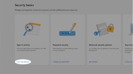 3. Under Security Basics, on the Sign-in activity tile, click View my activity.