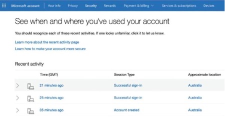 If you see any suspicious activity since your last password change, select the drop down arrow for that session and select Secure your Account to change your password. Consider using a unique strong passphrase as your password.