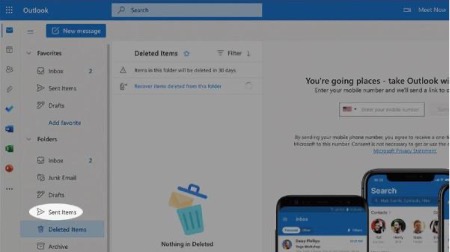 1. To check sent items, select Sent items in the side menu.  Search for emails that you did not send and take note of the recipient, whether attachments were included, what the email was requesting, and when it was sent.  Compare any unusual activity times with the time the email was sent. Check login activity every time you become aware that a criminal contacted someone from your email account.