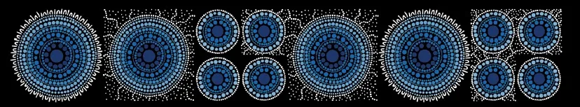 Aboriginal art piece with blue and white dots on a black background