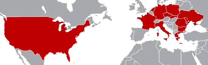 World map showing above countries targeted